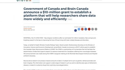 Government of Canada and Brain Canada announce a $10M grant